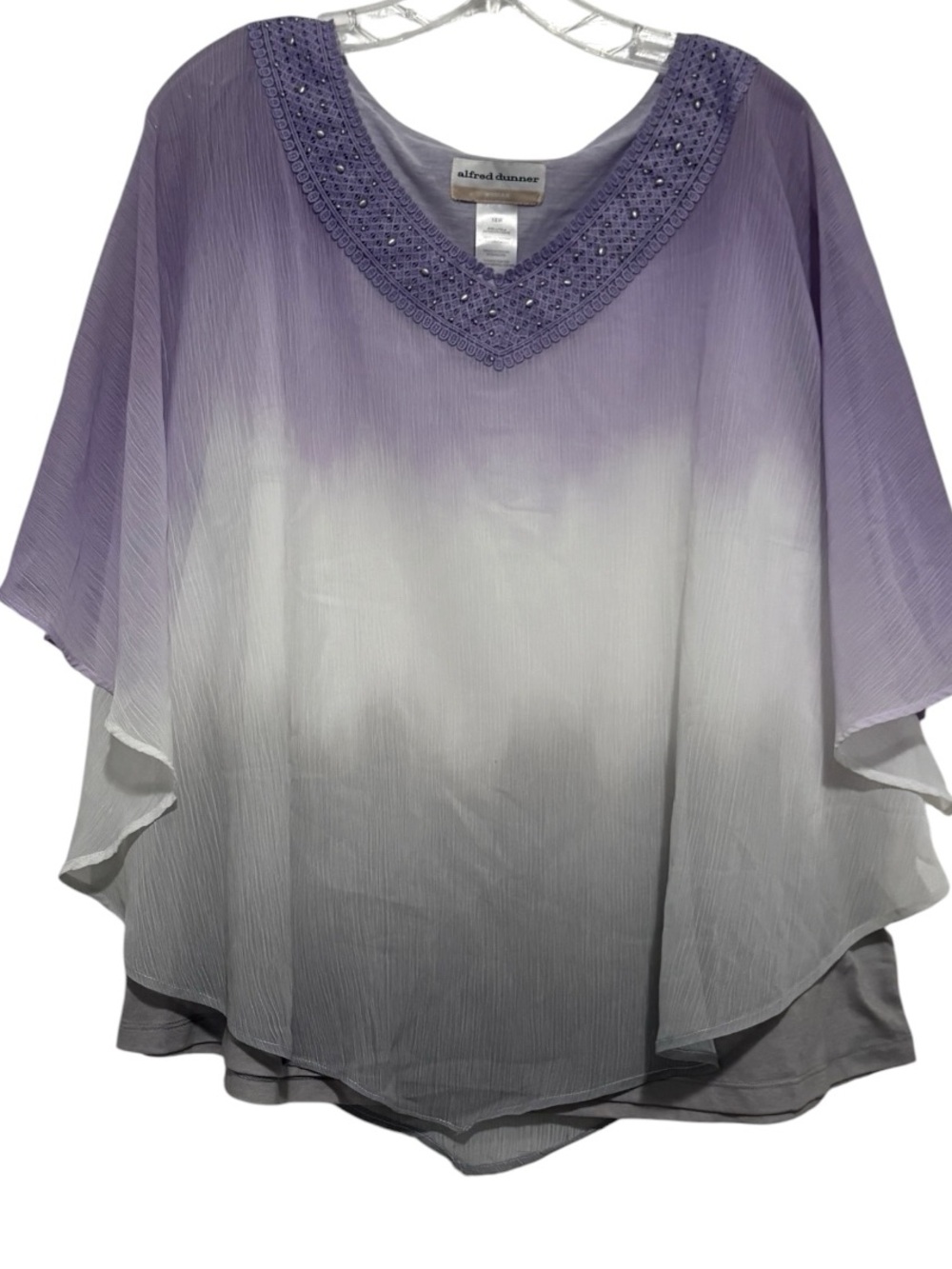 Alfred Dunner Lavender to Gray Ombre Beaded V-Neck Blouse